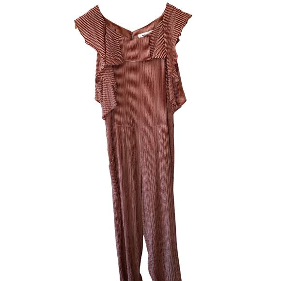Mid Ref Red Pinstriped Flutter Sleeve Wide Leg Summer Style Jumpsuit Small - Picture 1 of 13